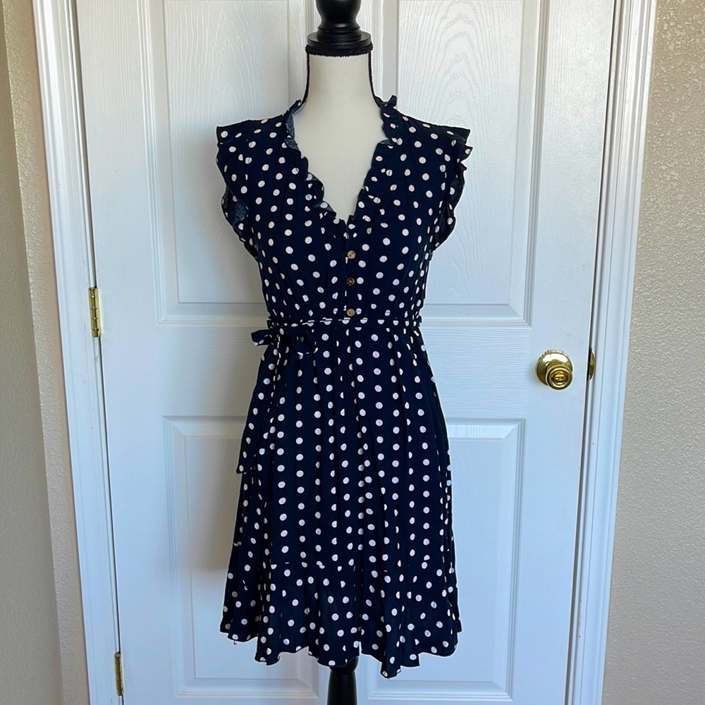 Papillon Navy Blue Polka Dot Dress. Size Medium.